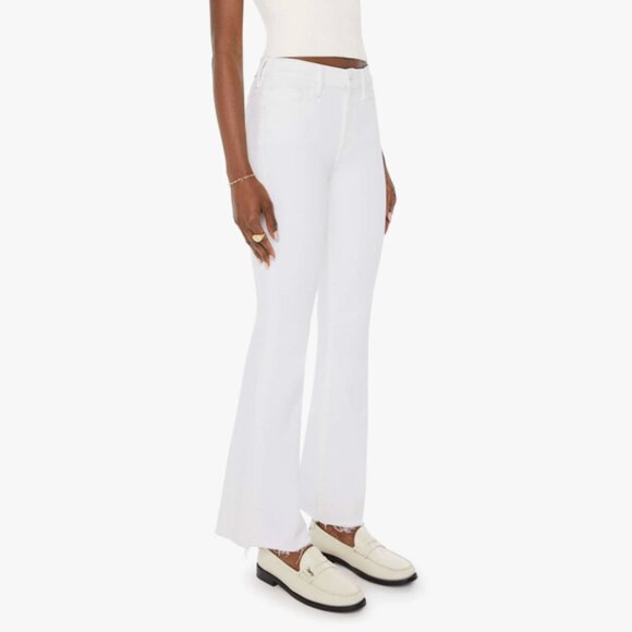 MOTHER The Weekender Fray Fairest Of Them All White Denim Flare Jean